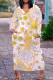 Apricot Casual Print Basic V Neck Long Plus Size Dresses
