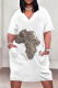 White Casual Print Pocket Patchwork V Neck Straight Plus Size Dresses