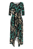 Beige Casual Street Striped Print The stars Leopard Irregular O Neck Irregular Dresses