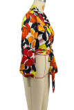 Red Casual Print Patchwork Strap Design V Neck Tops
