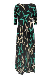 Beige Casual Street Striped Print The stars Leopard Irregular O Neck Irregular Dresses