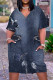 Dark Blue Casual Print Basic V Neck Short Sleeve Plus Size Dresses