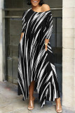 Beige Casual Street Striped Print The stars Leopard Irregular O Neck Irregular Dresses