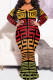 Yellow Red Elegant Print Patchwork O Neck Long Plus Size Dresses
