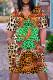 Leopard Print Casual Print Basic V Neck Short Sleeve Plus Size Dresses