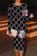 Black And White Casual Street Letter Print Gradient O Neck Printed Dresses