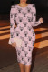 Pink Casual Street Letter Print Contrast O Neck Printed Dresses
