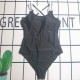Black Sportswear Letters Patchwork Backless Swimwears