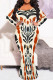 Light Khaki Elegant Print Patchwork O Neck Long Plus Size Dresses
