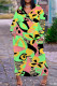 Green Casual Print Basic V Neck Long Plus Size Dresses