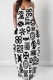 White Black Casual Print Spaghetti Strap Sling Dresses