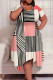 Light Khaki Casual Print Patchwork O Neck Irregular Plus Size Dresses