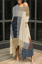 Beige Casual Street Striped Print The stars Leopard Irregular O Neck Irregular Dresses