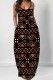 Black Brown Casual Print Spaghetti Strap Sling Dresses