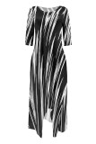 Beige Casual Street Striped Print The stars Leopard Irregular O Neck Irregular Dresses