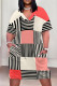 Light Khaki Casual Print Pocket Patchwork V Neck Straight Plus Size Dresses