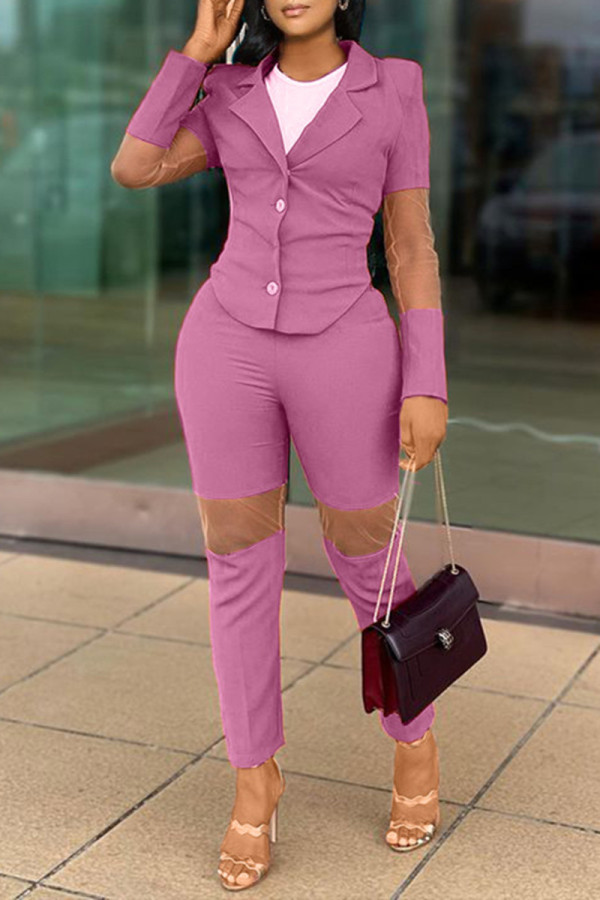 Purple Fashion Casual Solid Patchwork Turndown Collar Long Sleeve Two Pieces