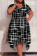 Black And White Casual Print Patchwork O Neck Irregular Plus Size Dresses