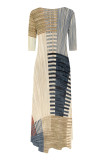 Beige Casual Street Striped Print The stars Leopard Irregular O Neck Irregular Dresses