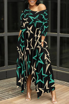Green Casual Street Striped Print The stars Leopard Irregular O Neck Irregular Dresses