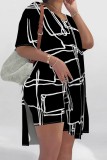 Zebra Casual Print Slit V Neck Short Sleeve Two Pieces