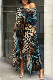 Beige Casual Street Striped Print The stars Leopard Irregular O Neck Irregular Dresses