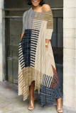 Beige Casual Street Striped Print The stars Leopard Irregular O Neck Irregular Dresses