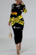 Black Yellow Casual Street Graffiti Print Letters O Neck Printed Dresses