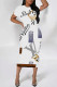 White Casual Letter Print Contrast O Neck Printed Short Sleeve Dress