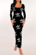 Black And White Casual Letter Print Contrast U Neck Printed Dresses