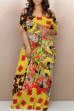 Black Coffee Casual Print Basic Off Shoulder Long Dresses