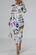 Grey Casual Street Graffiti Print Letters O Neck Printed Dresses