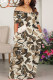 Apricot Casual Print Basic Off Shoulder Long Dresses