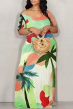 Black Coffee Casual Print Basic Off Shoulder Long Dresses