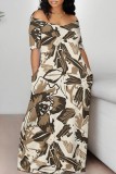 Black Coffee Casual Print Basic Off Shoulder Long Dresses