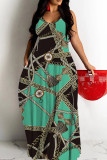 Multi-color Casual Print Backless Spaghetti Strap Long Dresses