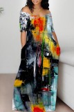 Black Coffee Casual Print Basic Off Shoulder Long Dresses