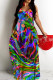 Colour Casual Print Backless Spaghetti Strap Long Dresses