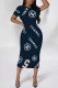 Navy Blue Casual Letter Print O Neck Printed Short Sleeve Dress