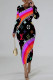 Fuchsia Casual Street Letter Print Gradient Contrast O Neck Printed Dresses