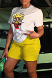 White Casual Street Cartoon Print O Neck T-Shirts