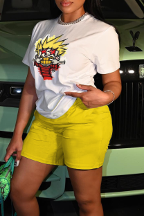 White Casual Street Cartoon Print O Neck T-Shirts
