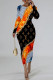 Orange Black Casual Street Letter Print Gradient Contrast O Neck Printed Dresses