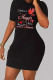 Black Casual Print Patchwork O Neck Wrapped Skirt Dresses