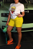 White Casual Street Cartoon Print O Neck T-Shirts