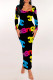 Colour Casual Street Letter Print Contrast U Neck Printed Dresses