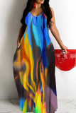 Multi-color Casual Print Backless Spaghetti Strap Long Dresses