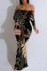 Black Elegant Floral Print Ruffle Contrast Off Shoulder Printed Dresses