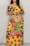 Black Coffee Casual Print Basic Off Shoulder Long Dresses