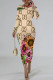 Khaki Casual Street Plaid Letter Print Flowers Contrast O Neck Printed Dresses